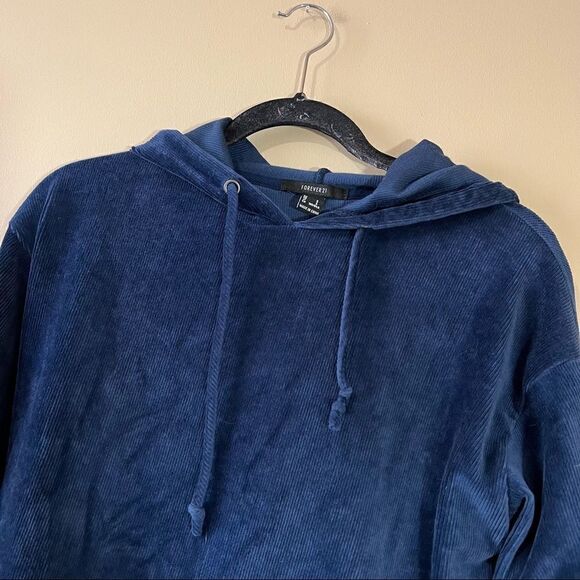 ✨ Forever 21 Navy Blue Corduroy Hoodie Small - Picture 2 of 6